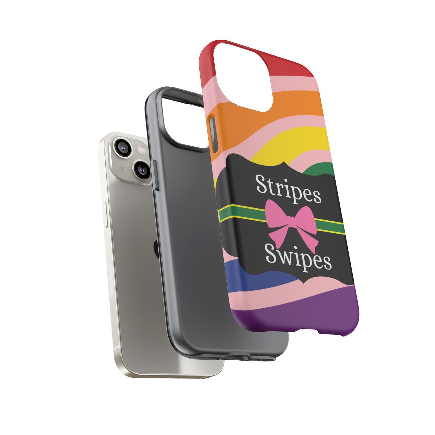 Phone Case iPhone 16/15/14 - Wavy Vivid/Pink Stripes & Swipes Tough Case