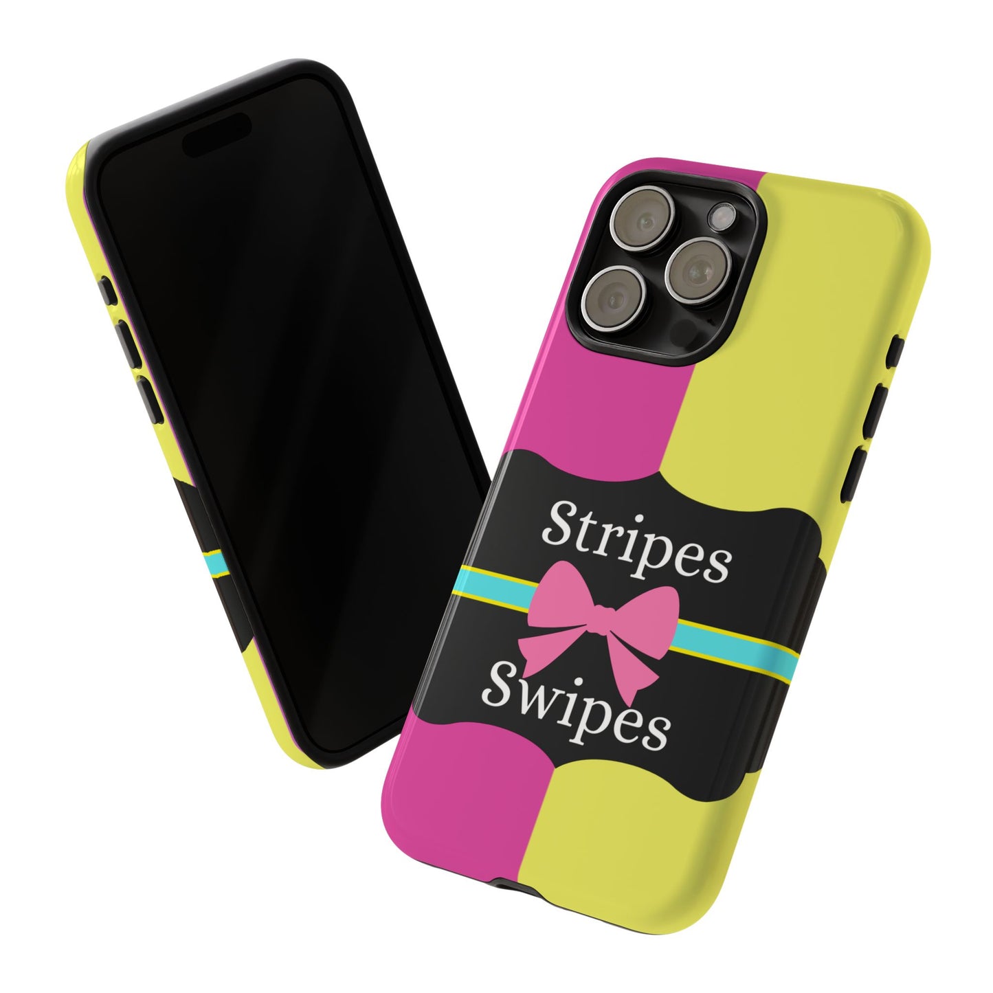 Phone Case iPhone 16/15/14 - Pink/Yellow Stripes & Swipes Tough Case