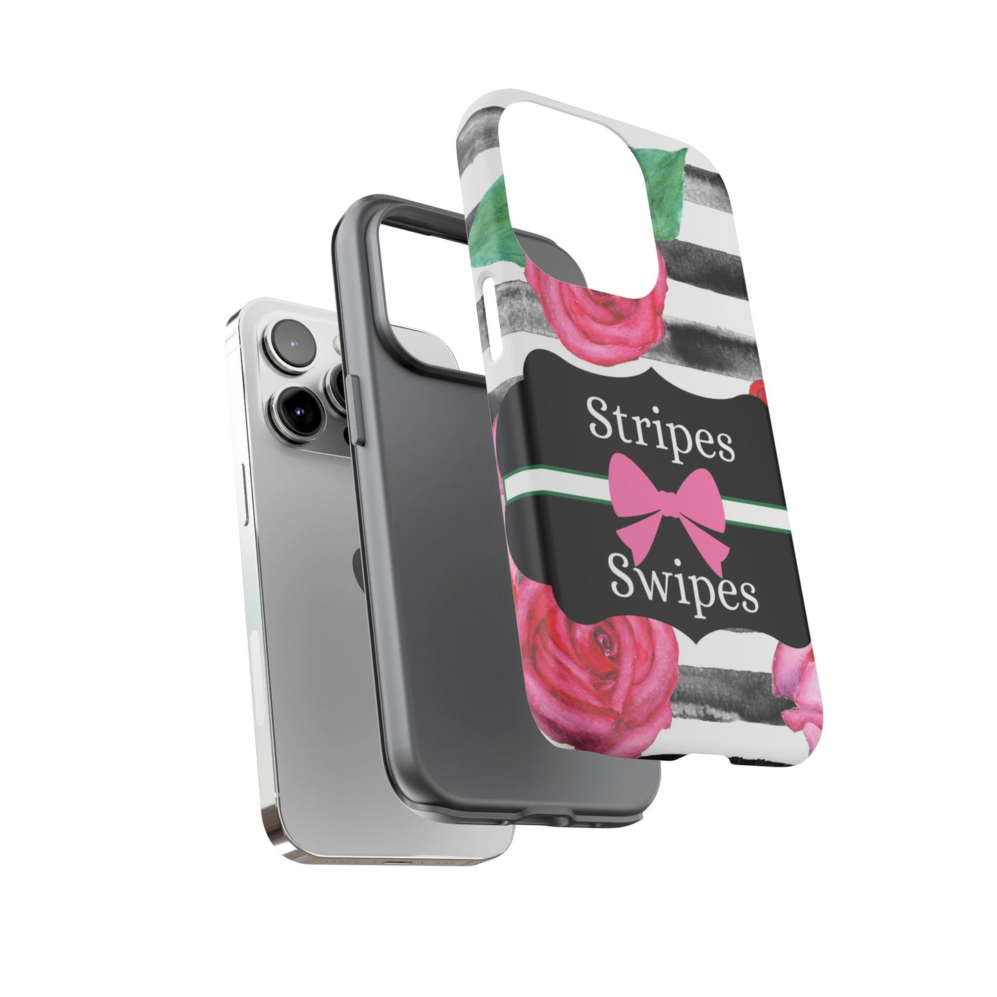 Phone Case iPhone 16/15/14 - Black/White Rose Stripes & Swipes Tough Case