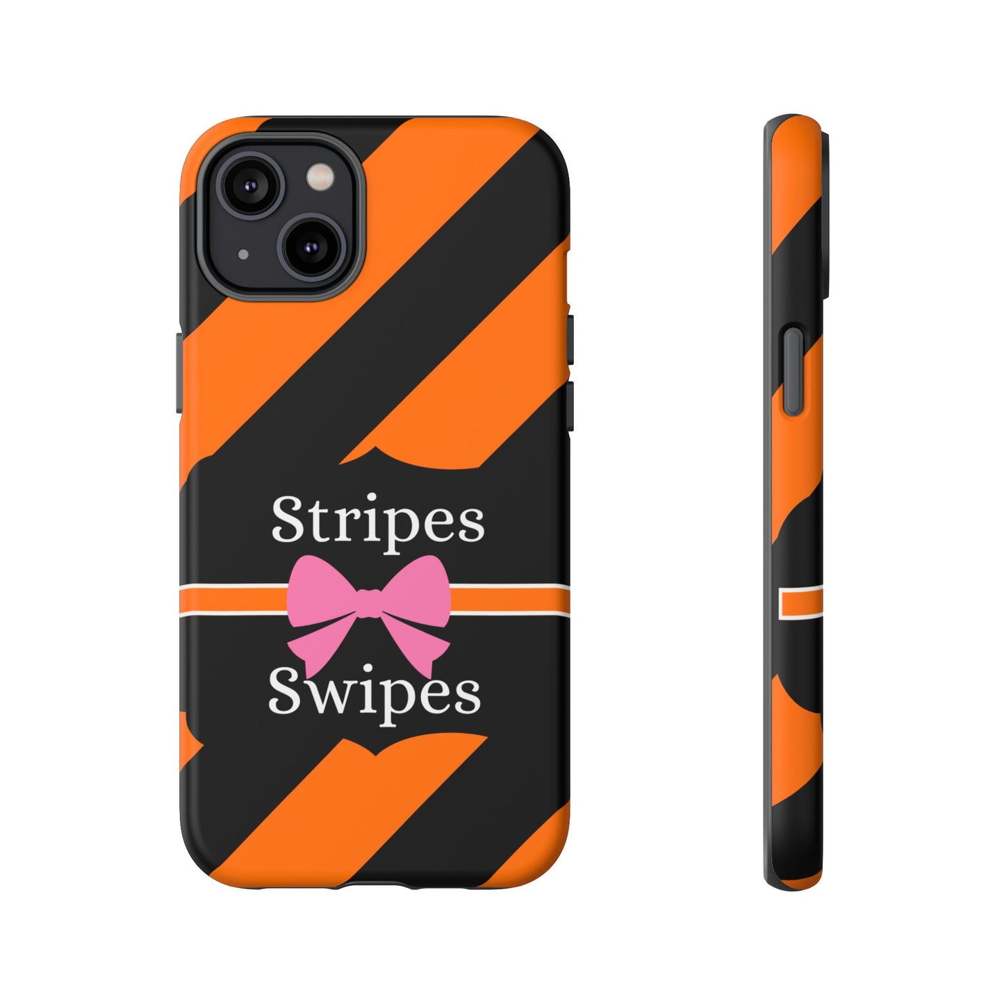 Phone Case iPhone 16/15/14 - Orange/Black Stripes & Swipes Tough Case