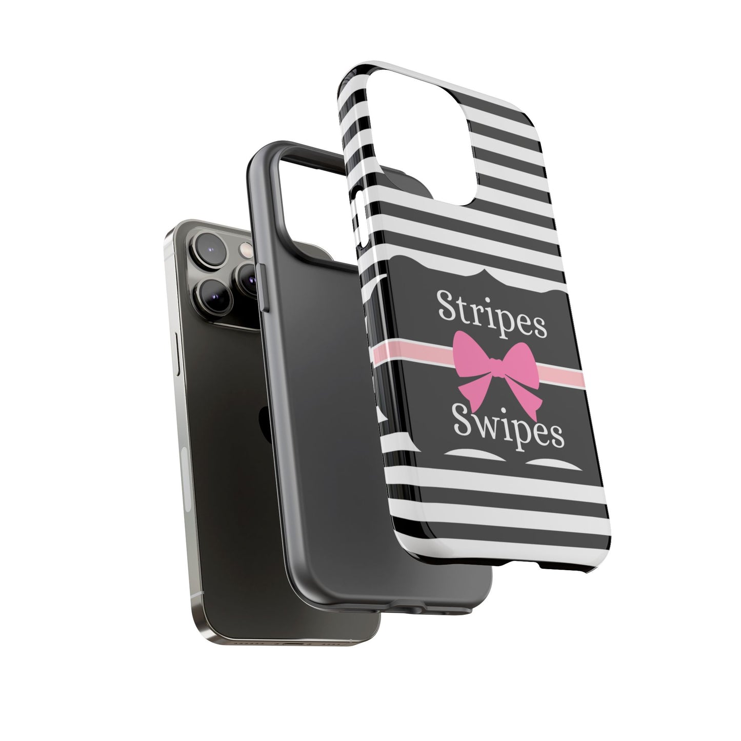 Phone Case iPhone 16/15/14 - Black/White/Pink Stripes & Swipes Tough Case