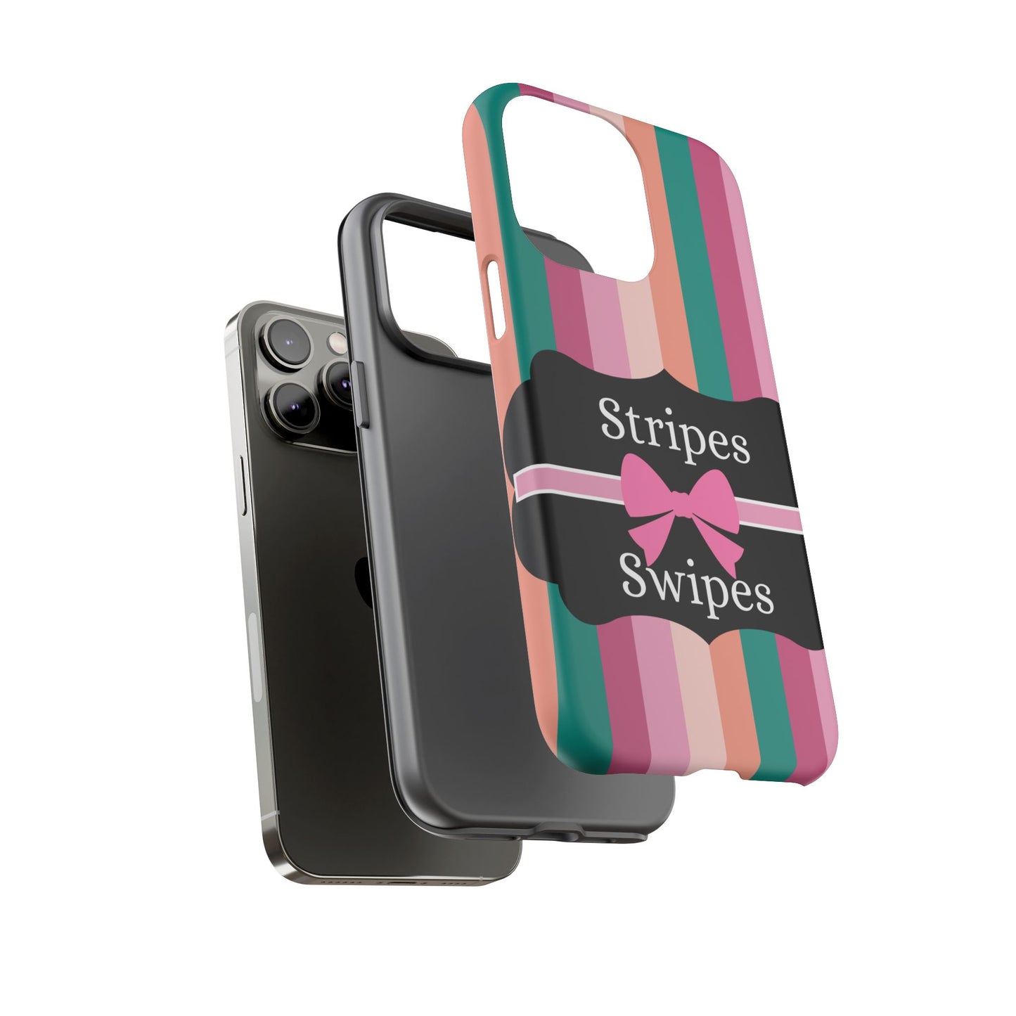 Phone Case iPhone 16/15/14 - Green/Pink/Peach Stripes & Swipes Tough Case