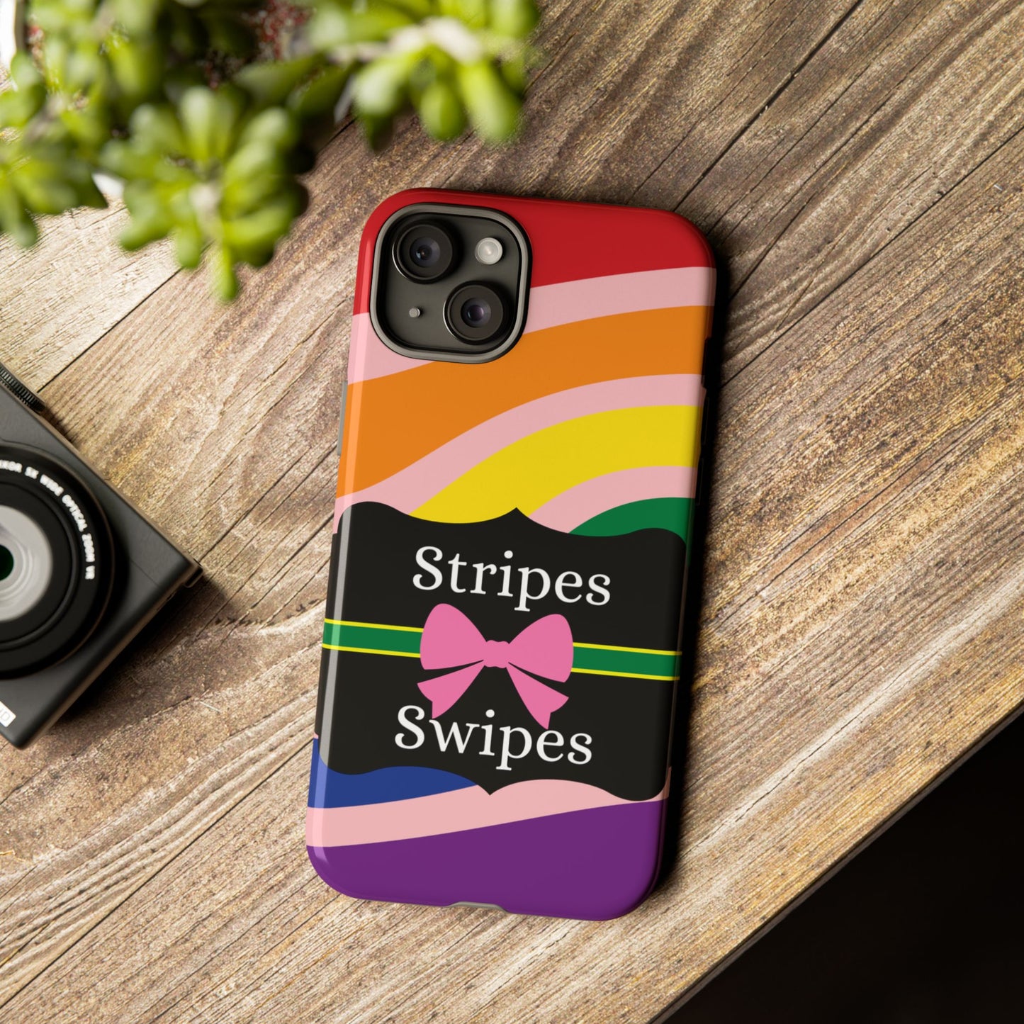 Phone Case iPhone 16/15/14 - Wavy Vivid/Pink Stripes & Swipes Tough Case