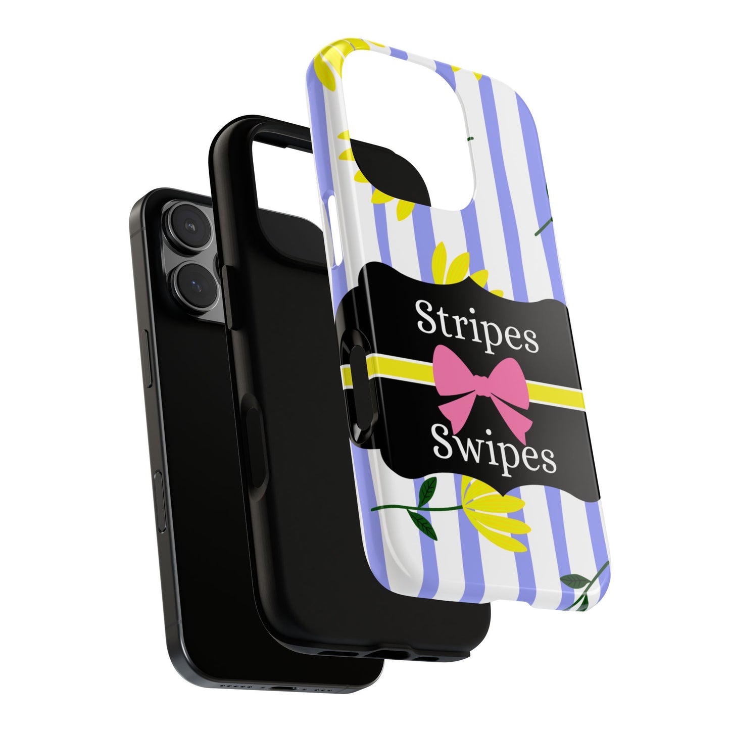 Phone Case iPhone 16/15/14 - Blue/White Yellow Stripes & Swipes Tough Case