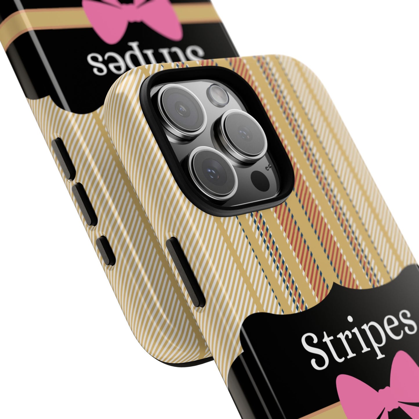 Phone Case iPhone 16/15/14 - Beige/Micro Stripes & Swipes Tough Case