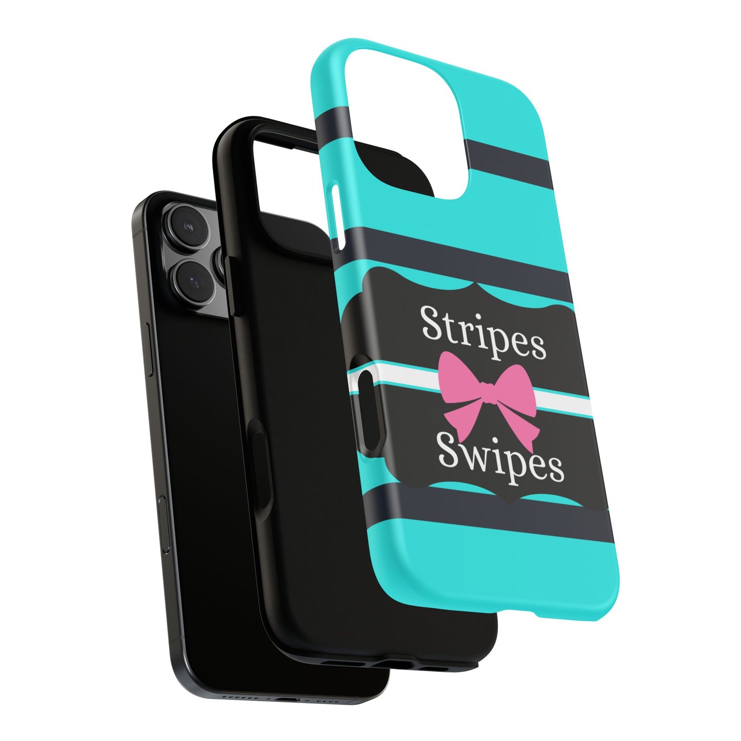 Phone Case iPhone 16/15/14 - Blue/Black Stripes & Swipes Tough Case