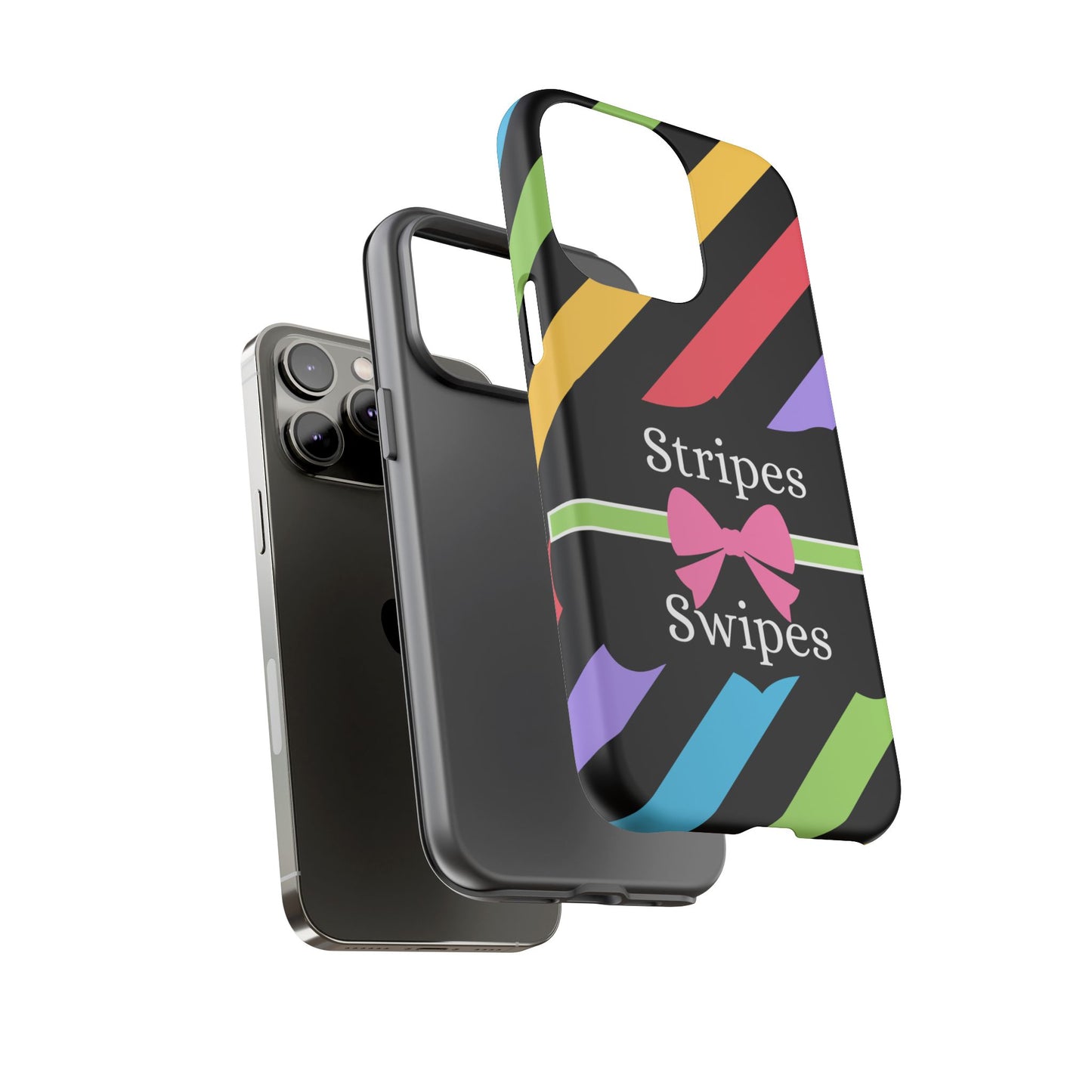 Phone Case iPhone 16/15/14 - Diagonal Vivid Black Stripes & Swipes Tough Case