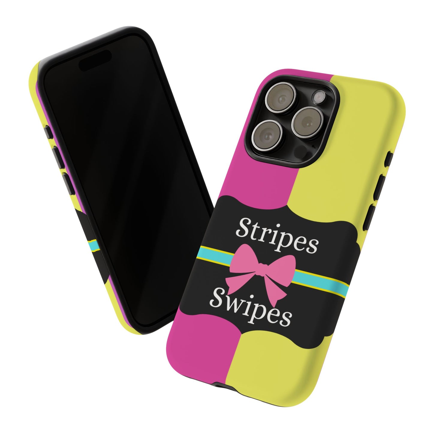 Phone Case iPhone 16/15/14 - Pink/Yellow Stripes & Swipes Tough Case