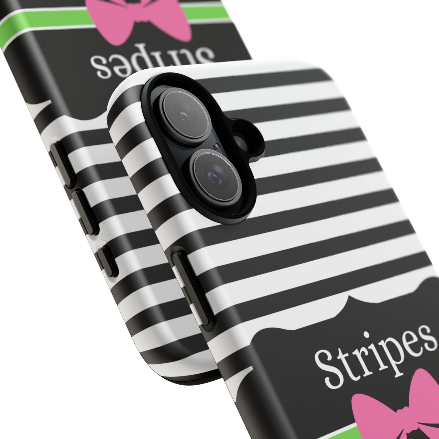 Phone Case iPhone 16/15/14 - Black/White/Green Stripes & Swipes Tough Case