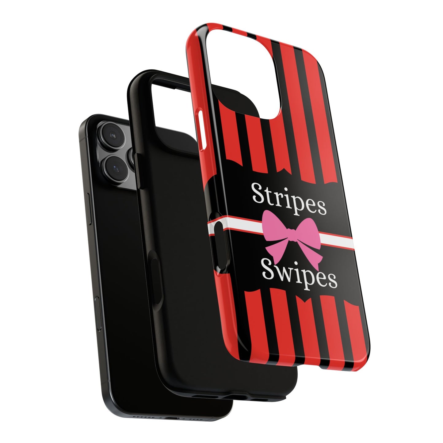 Phone Case iPhone 16/15/14 - Red/Black/White Stripes & Swipes Tough Case