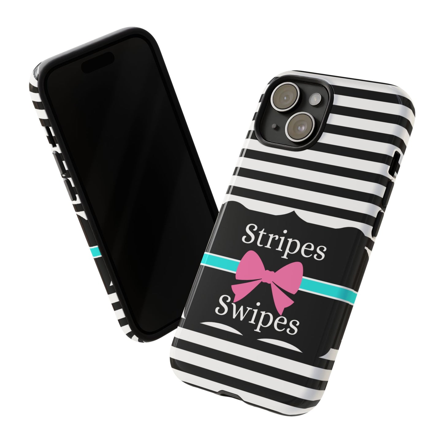 Phone Case iPhone 16/15/14 - Black/White/Blue Stripes & Swipes Tough Case