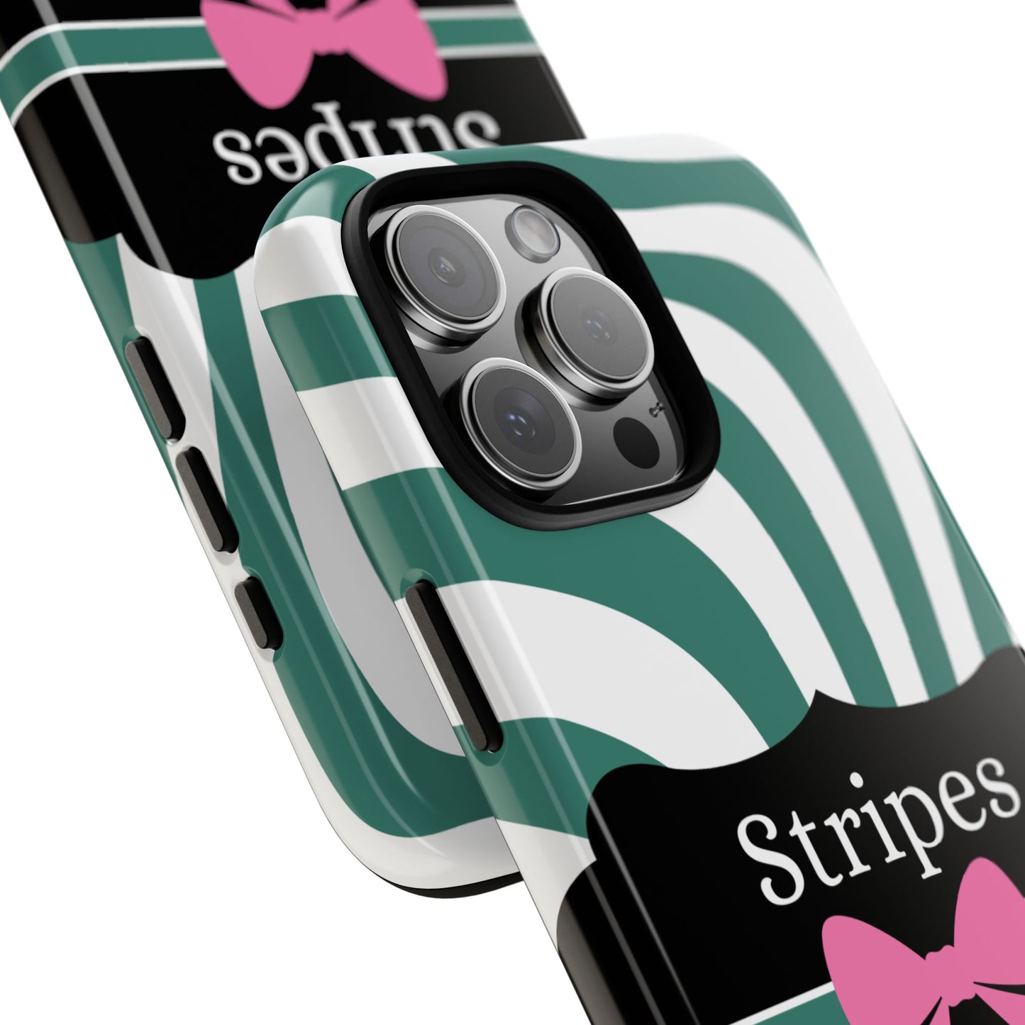 Phone Case iPhone 16/15/14 - Wavy Green/White Stripes & Swipes Tough Case