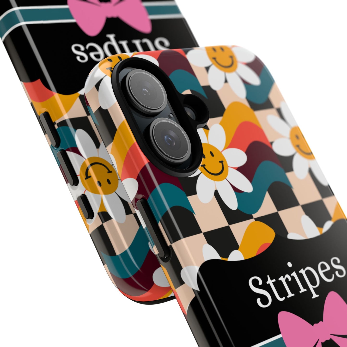 Phone Case iPhone 16/15/14 - Smiley Faces Stripes & Swipes Tough Case