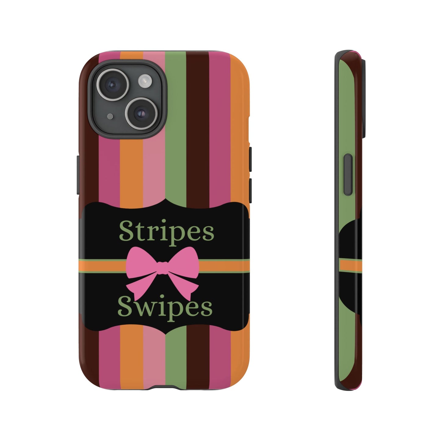 Phone Case iPhone 16/15/14 - Brown/Green Stripes & Swipes Tough Case