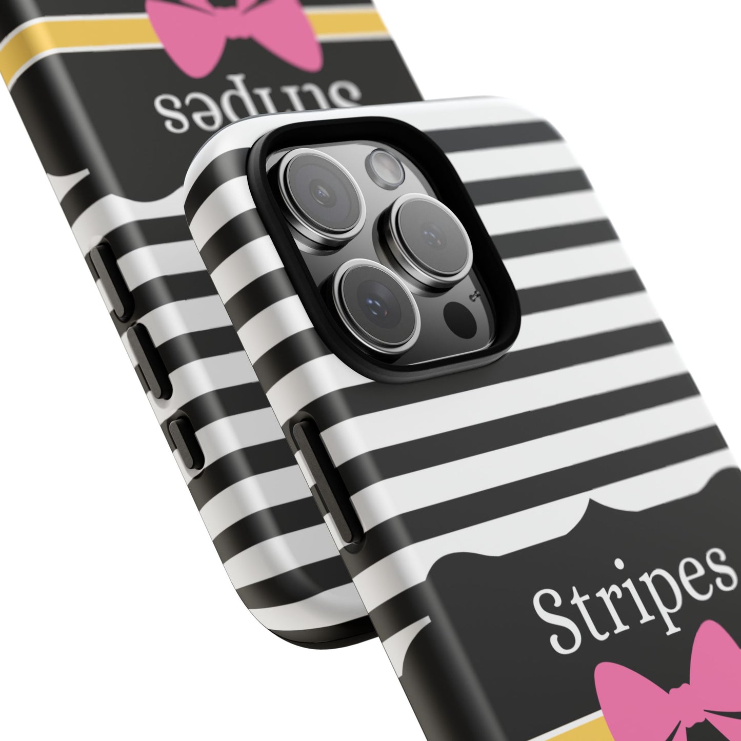 Phone Case iPhone 16/15/14 - Black/White/Yellow Stripes & Swipes Tough Case