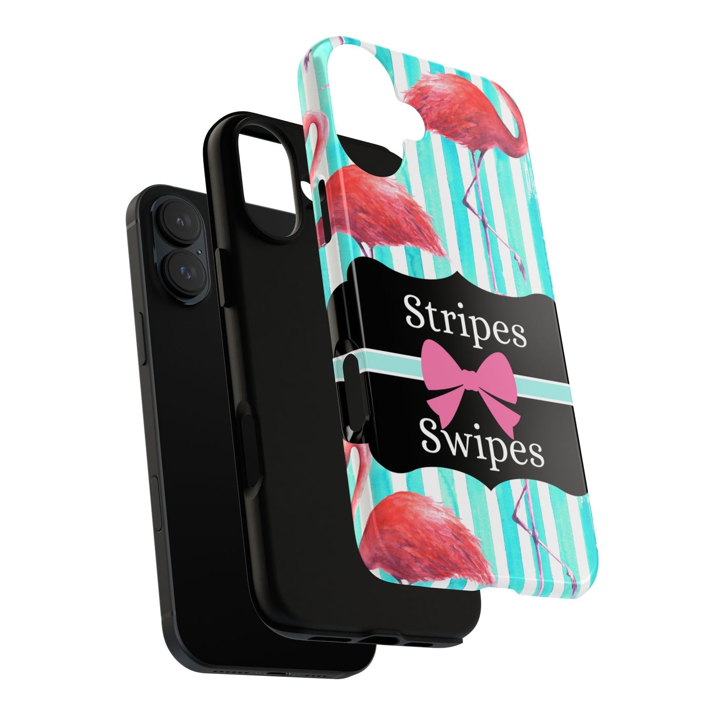 Phone Case iPhone 16/15/14 - Flamingo Stripes & Swipes Tough Case