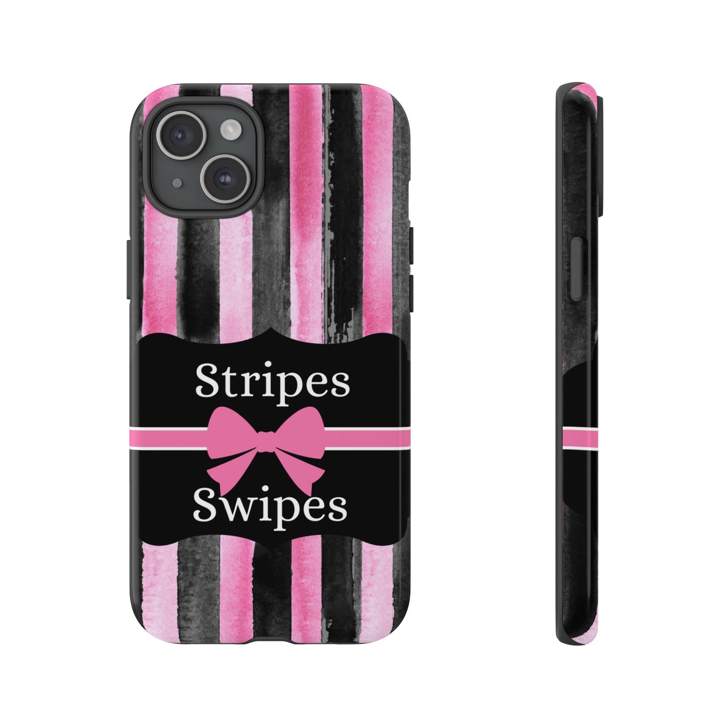 Phone Case iPhone 16/15/14 - Black/Pink Stripes & Swipes Tough Case