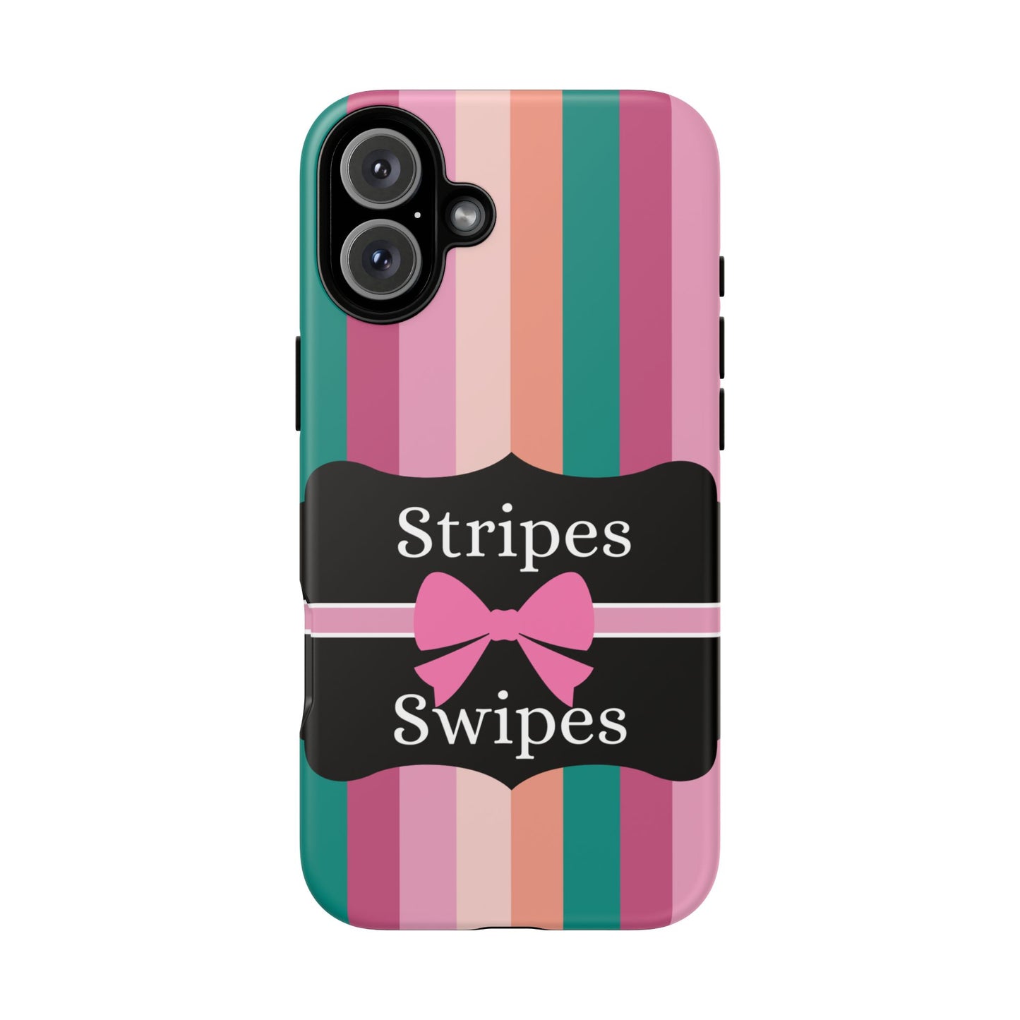 Phone Case iPhone 16/15/14 - Green/Pink/Peach Stripes & Swipes Tough Case