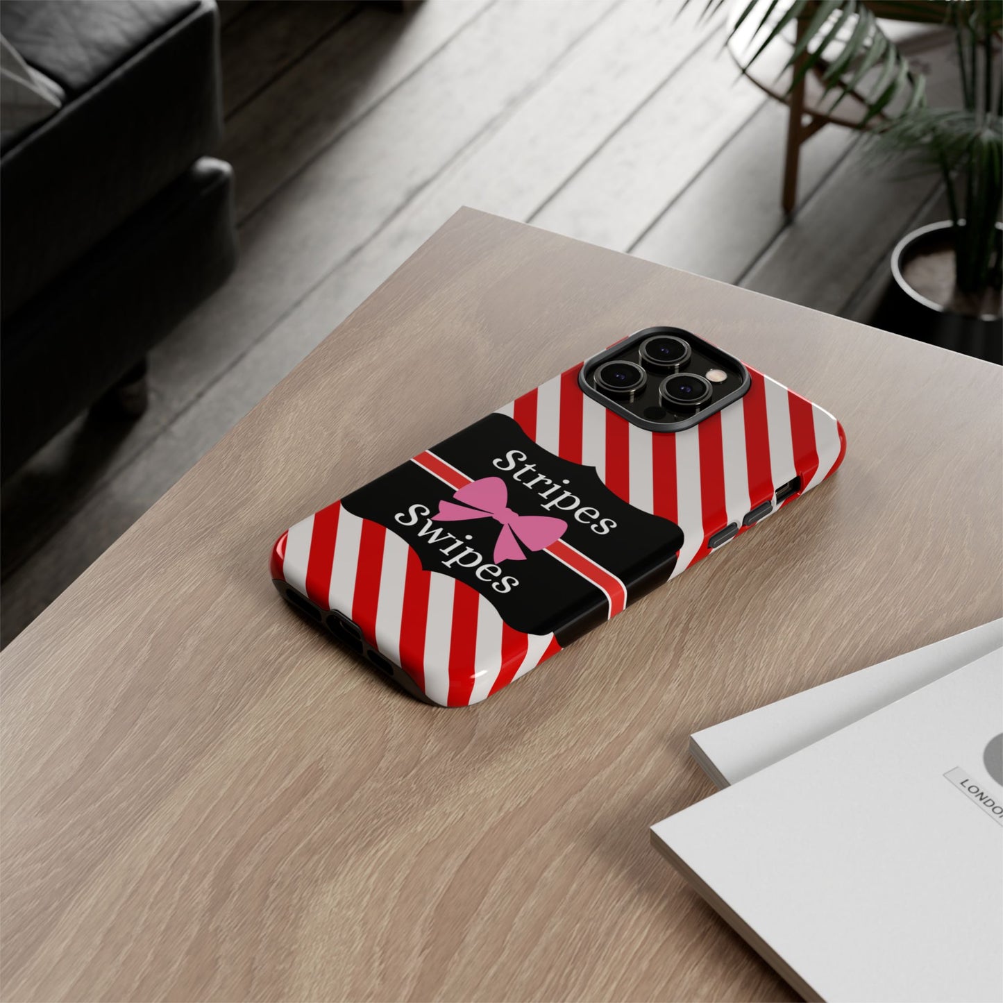 Phone Case iPhone 16/15/14 - Red/White Stripes & Swipes Tough Case