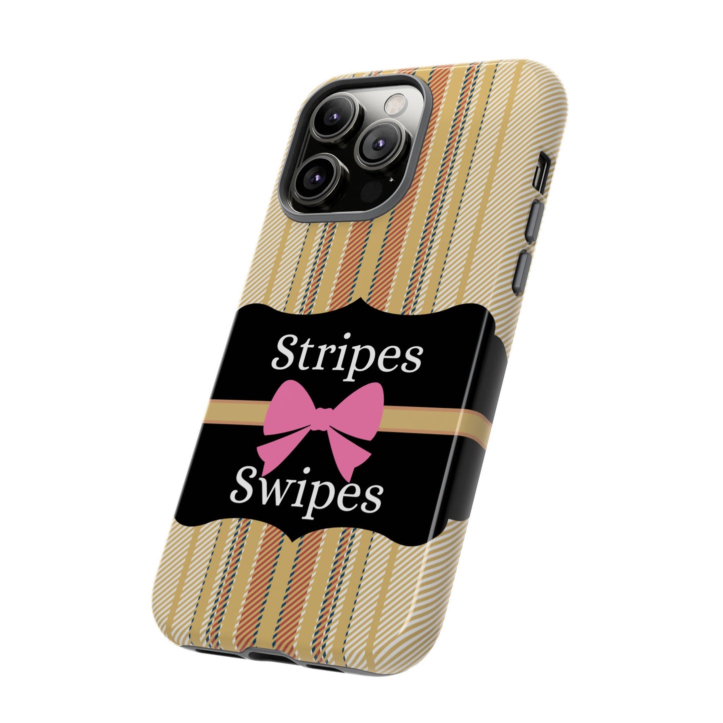 Phone Case iPhone 16/15/14 - Beige/Micro Stripes & Swipes Tough Case