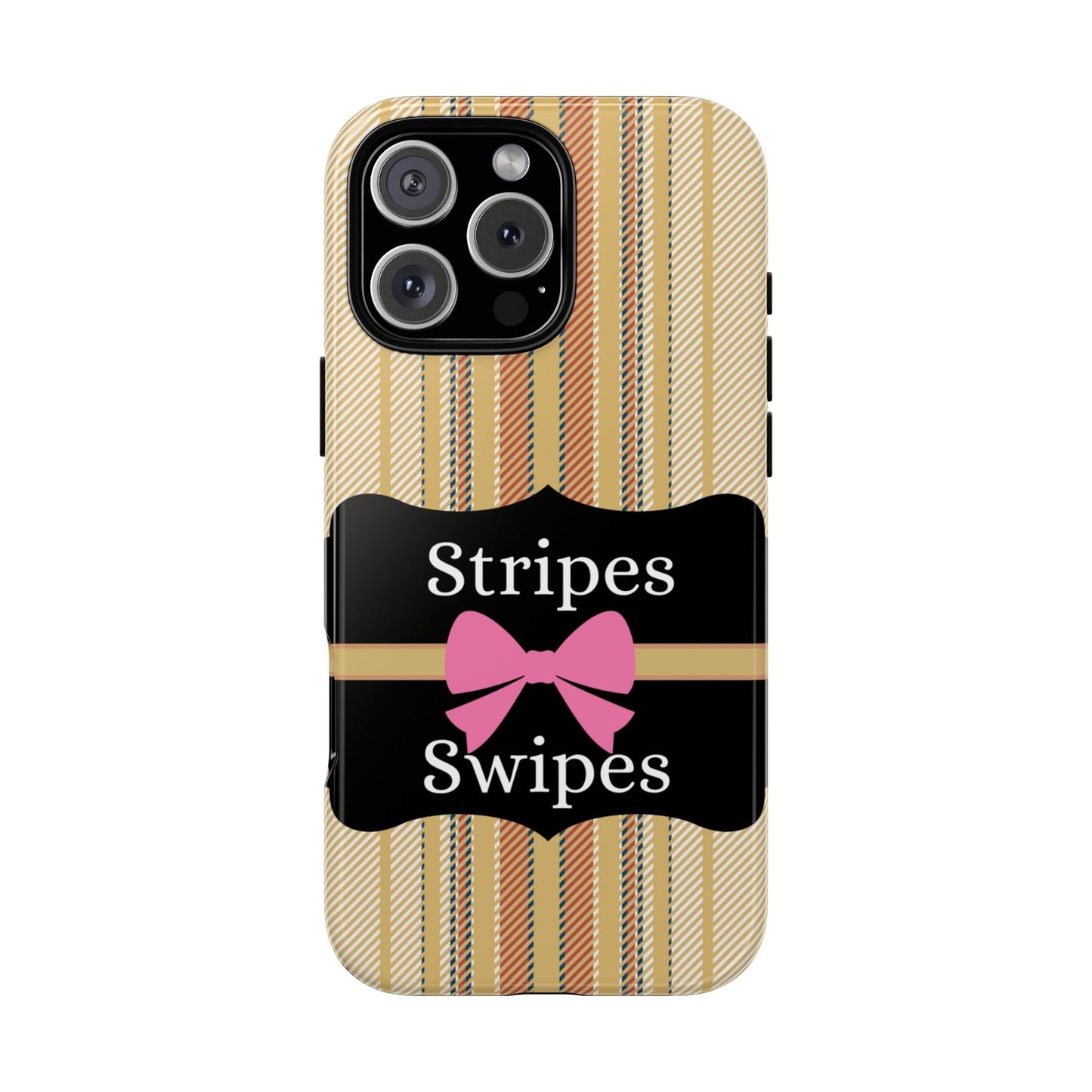 Phone Case iPhone 16/15/14 - Beige/Micro Stripes & Swipes Tough Case