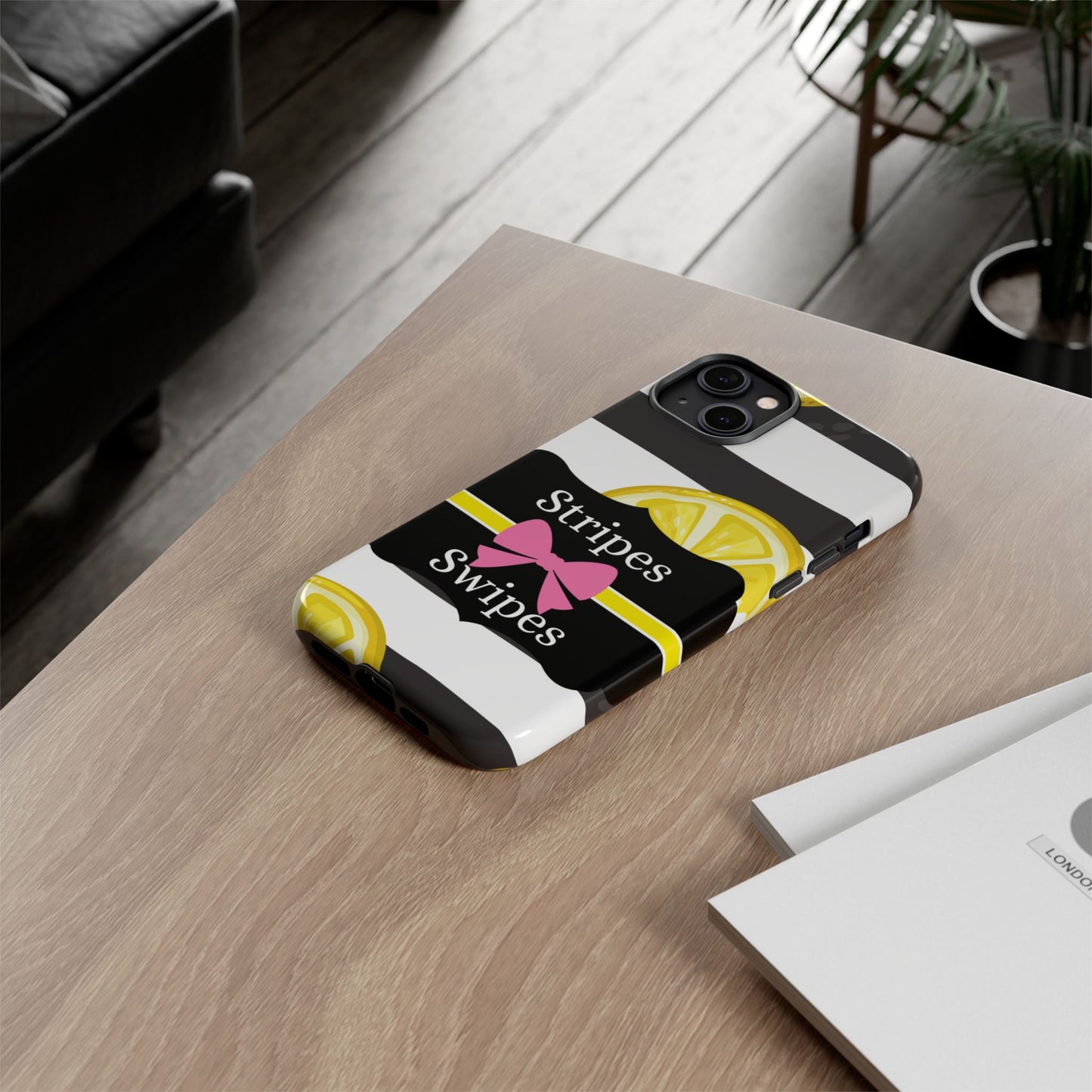 Phone Case iPhone 16/15/14 - Lemony Stripes & Swipes Tough Case