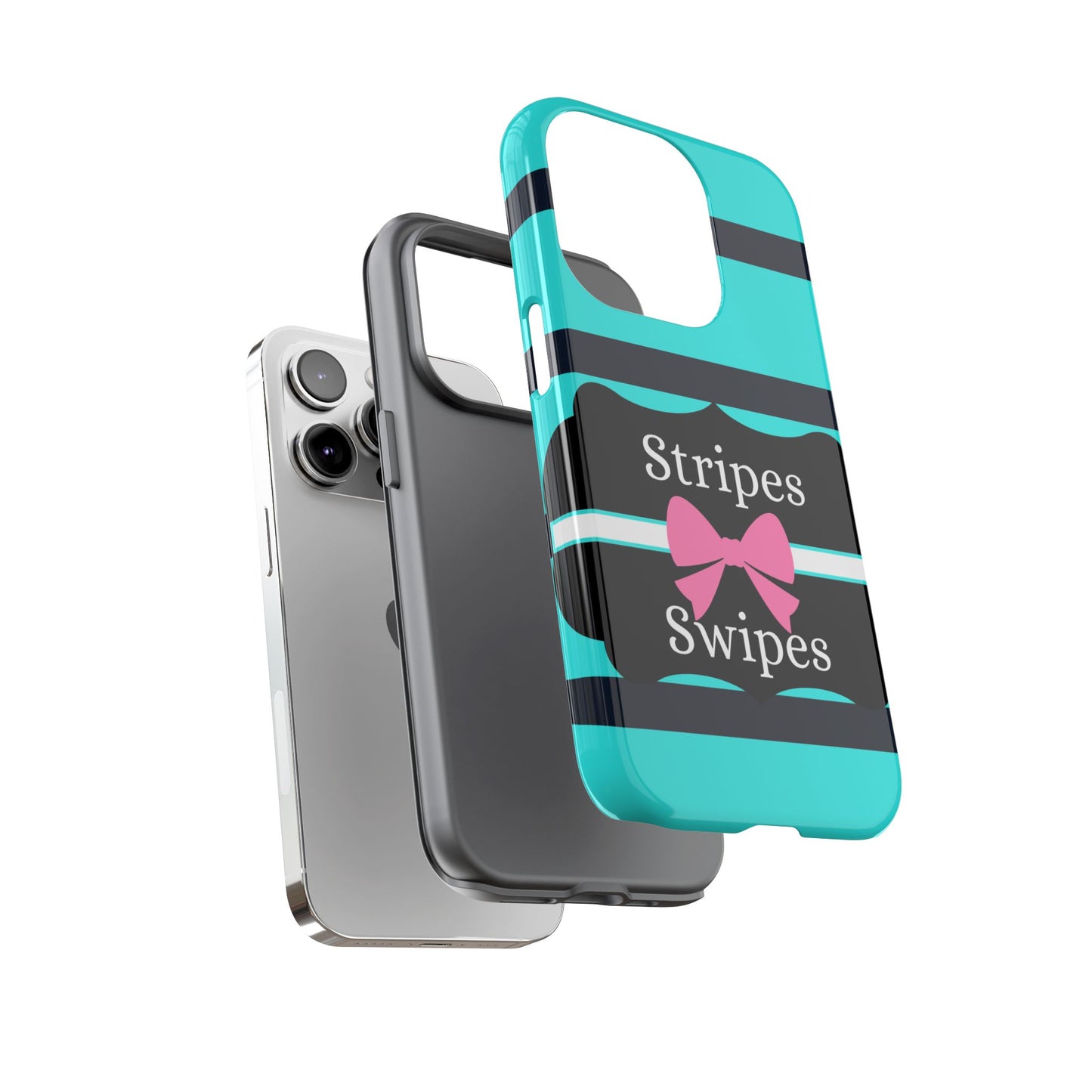 Phone Case iPhone 16/15/14 - Blue/Black Stripes & Swipes Tough Case