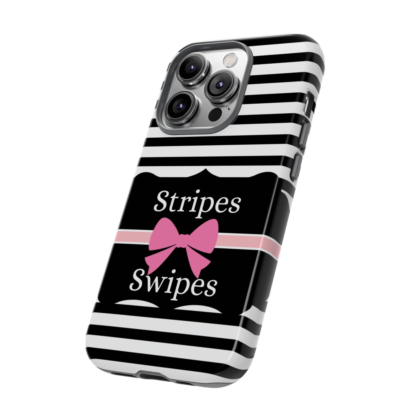 Phone Case iPhone 16/15/14 - Black/White/Pink Stripes & Swipes Tough Case