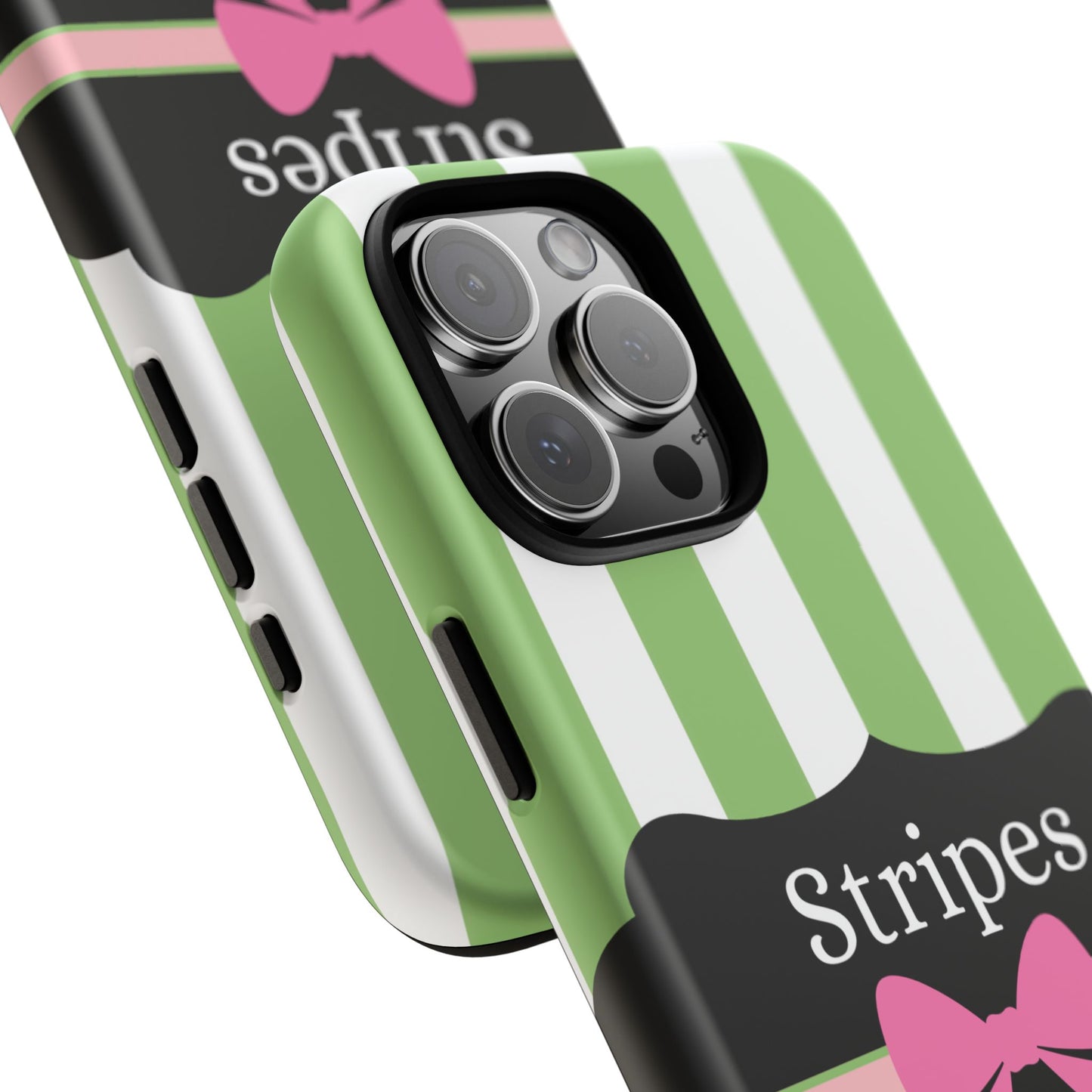 Phone Case iPhone 16/15/14 - Green/White Stripes & Swipes Tough Case