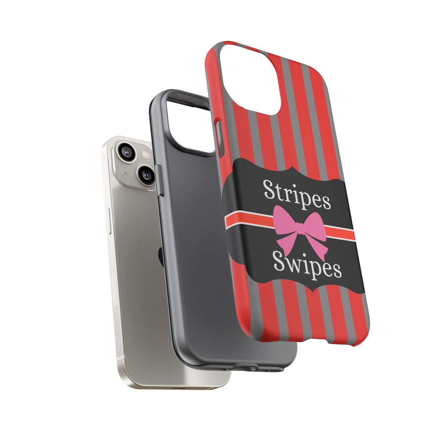 Phone Case iPhone 16/15/14 - Red/Gray Stripes & Swipes Tough Case