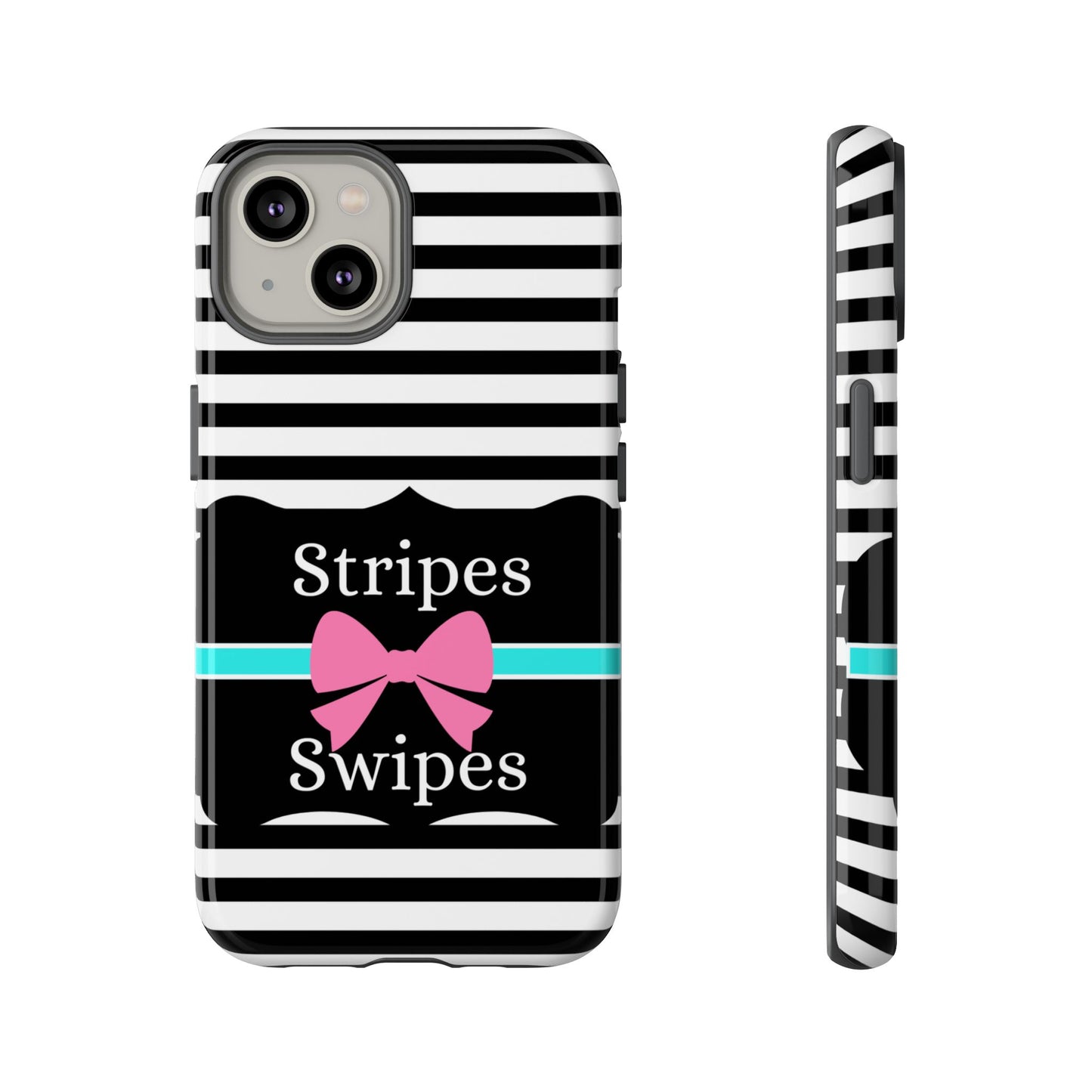 Phone Case iPhone 16/15/14 - Black/White/Blue Stripes & Swipes Tough Case