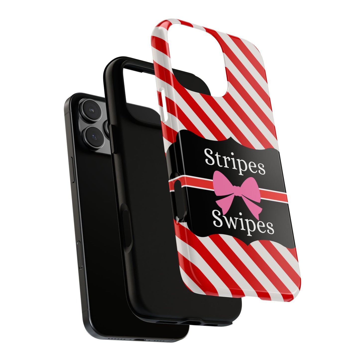 Phone Case iPhone 16/15/14 - Red/White Stripes & Swipes Tough Case