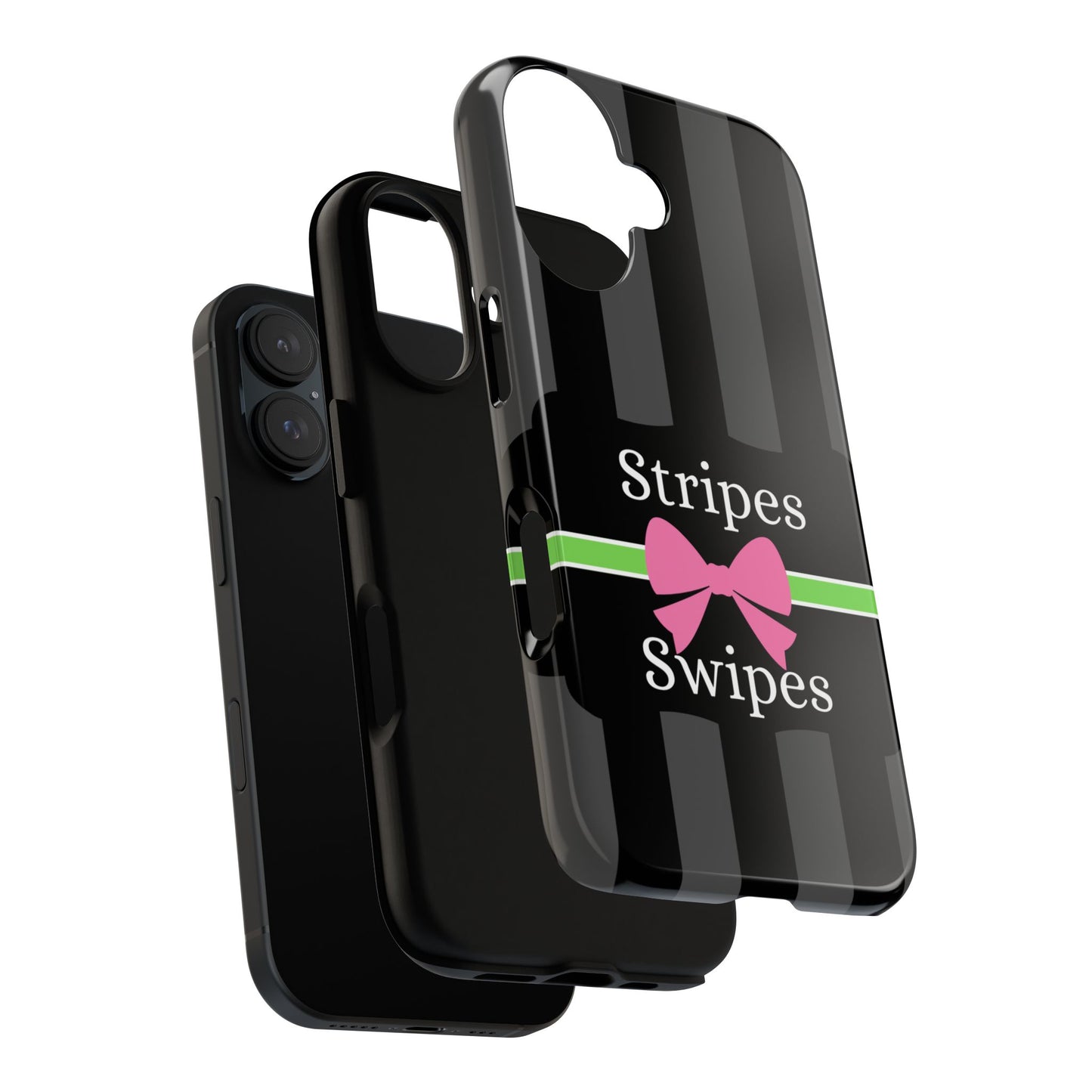 Phone Case iPhone 16/15/14 - Black/Gray/Pink Stripes & Swipes Tough Case