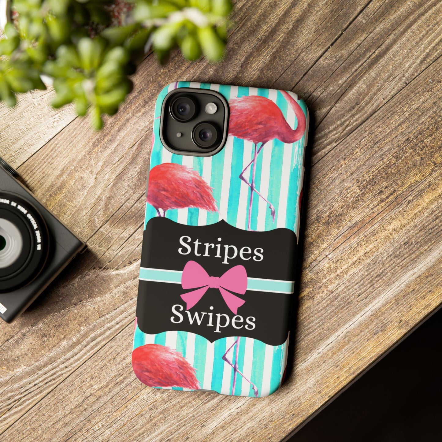 Phone Case iPhone 16/15/14 - Flamingo Stripes & Swipes Tough Case