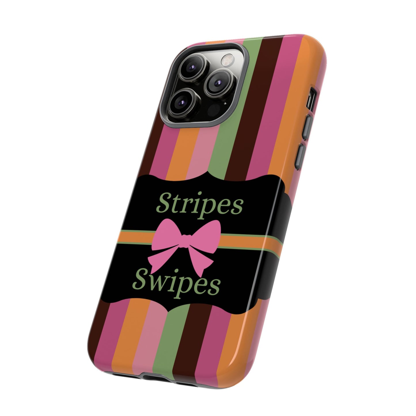 Phone Case iPhone 16/15/14 - Brown/Green Stripes & Swipes Tough Case