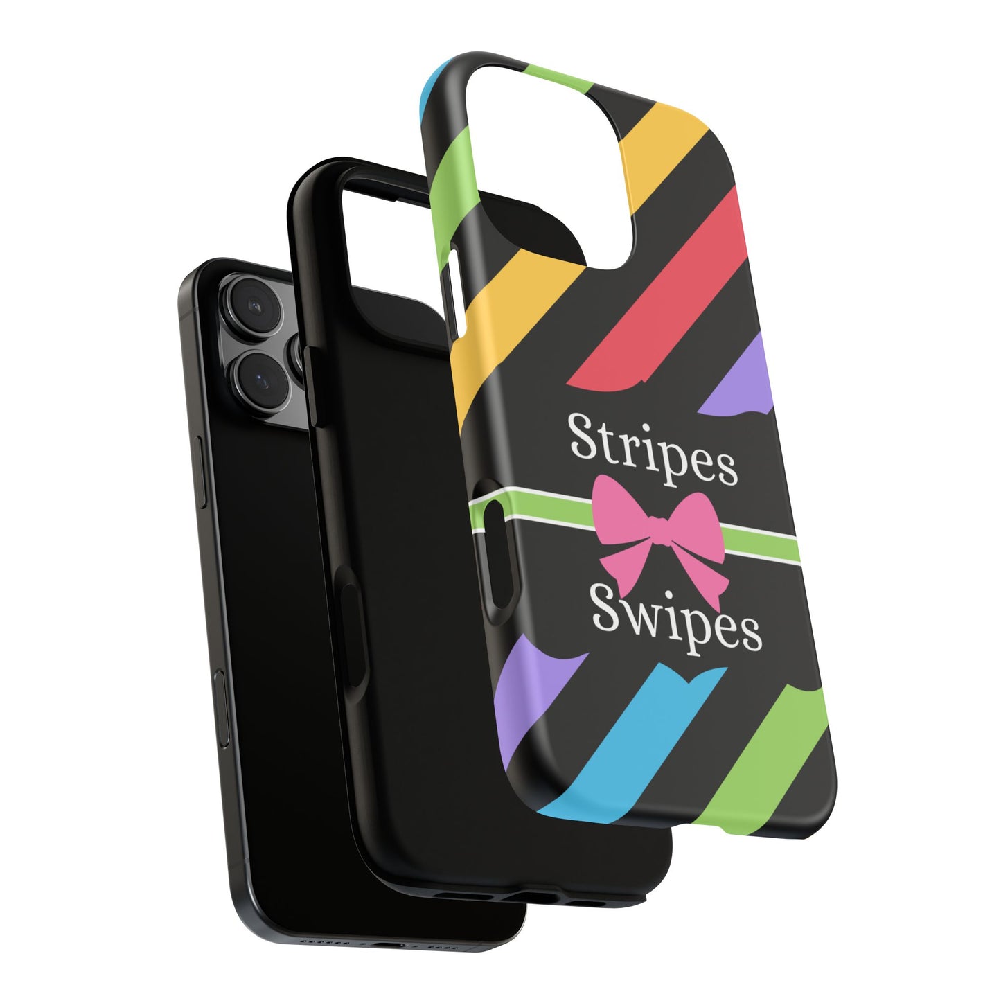 Phone Case iPhone 16/15/14 - Diagonal Vivid Black Stripes & Swipes Tough Case