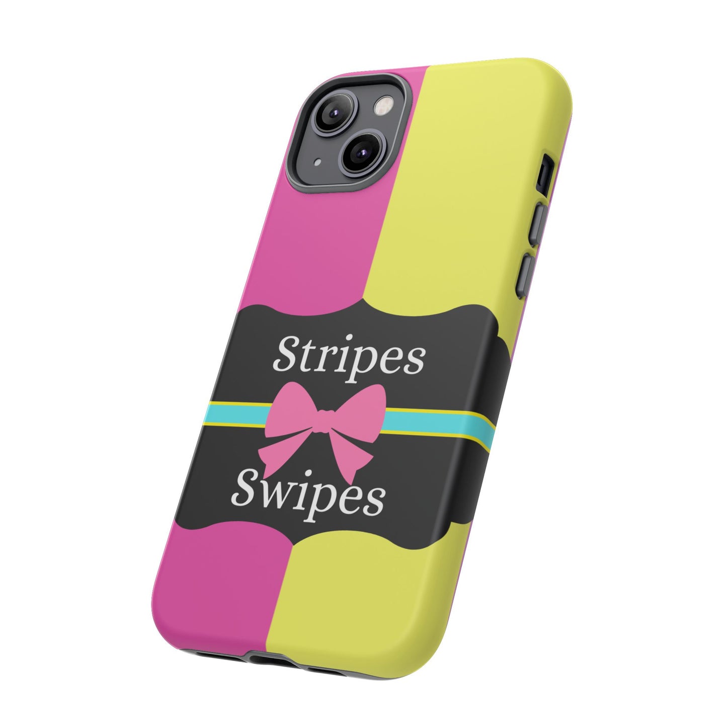 Phone Case iPhone 16/15/14 - Pink/Yellow Stripes & Swipes Tough Case