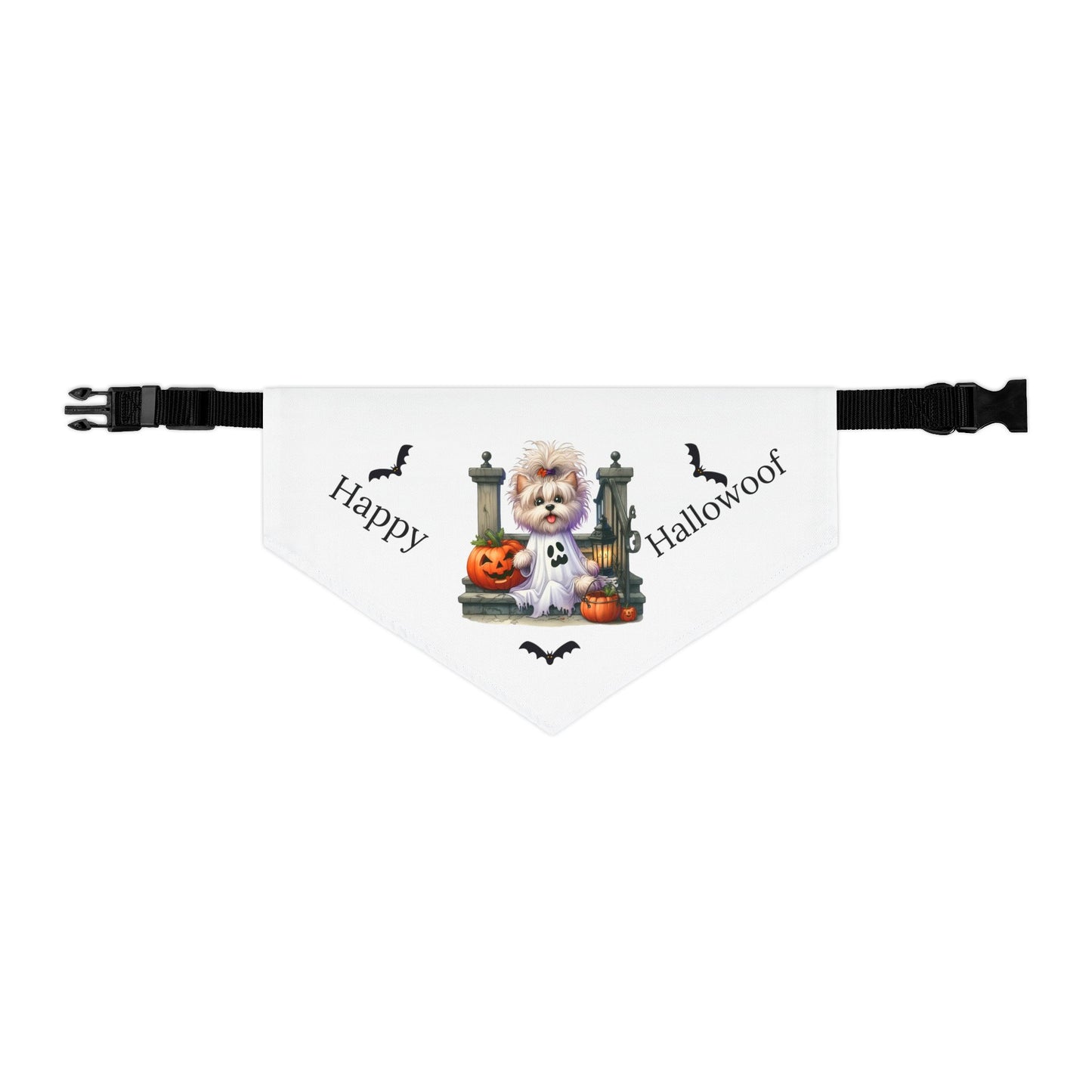 Happy "Hallowoof" - LARGE Pet Bandana Collar WHITE 08