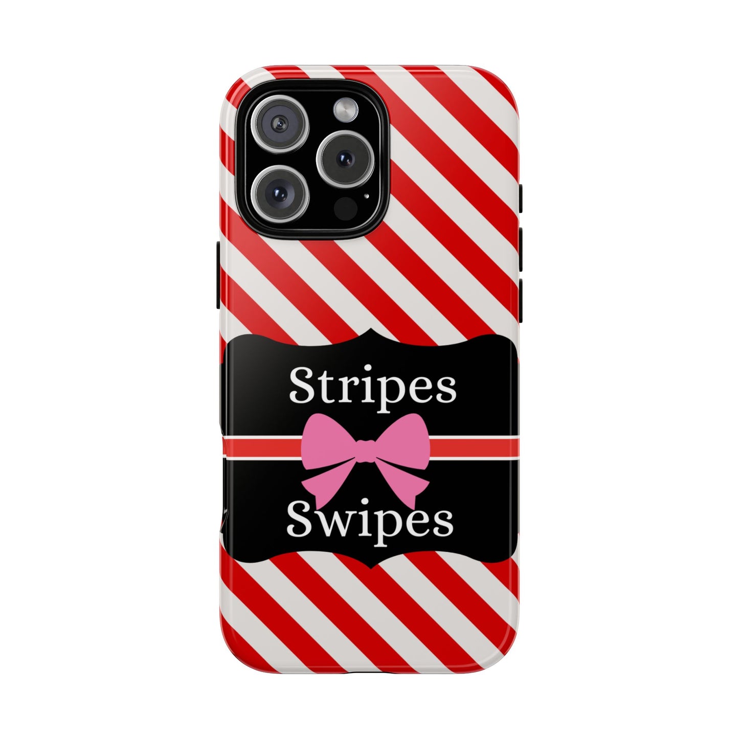 Phone Case iPhone 16/15/14 - Red/White Stripes & Swipes Tough Case