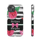 Phone Case iPhone 16/15/14 - Black/White Rose Stripes & Swipes Tough Case