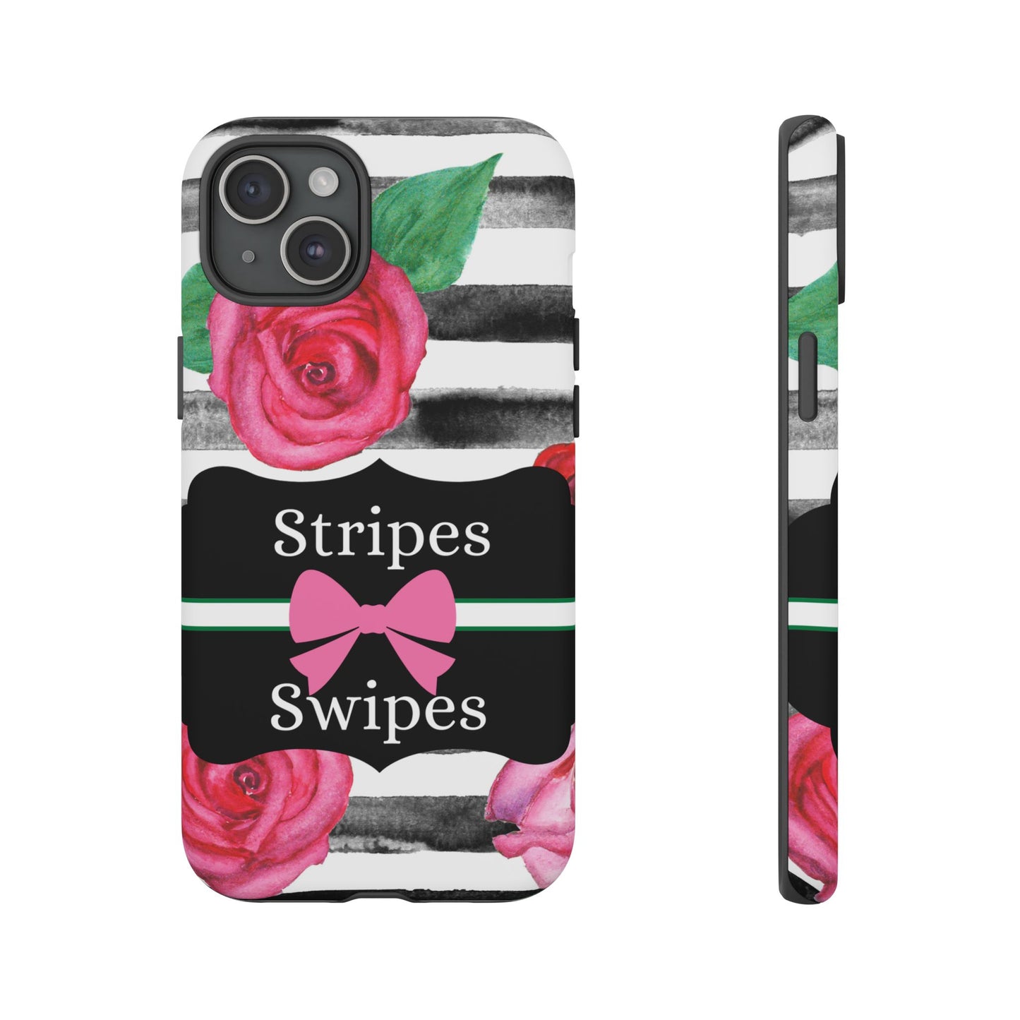 Phone Case iPhone 16/15/14 - Black/White Rose Stripes & Swipes Tough Case