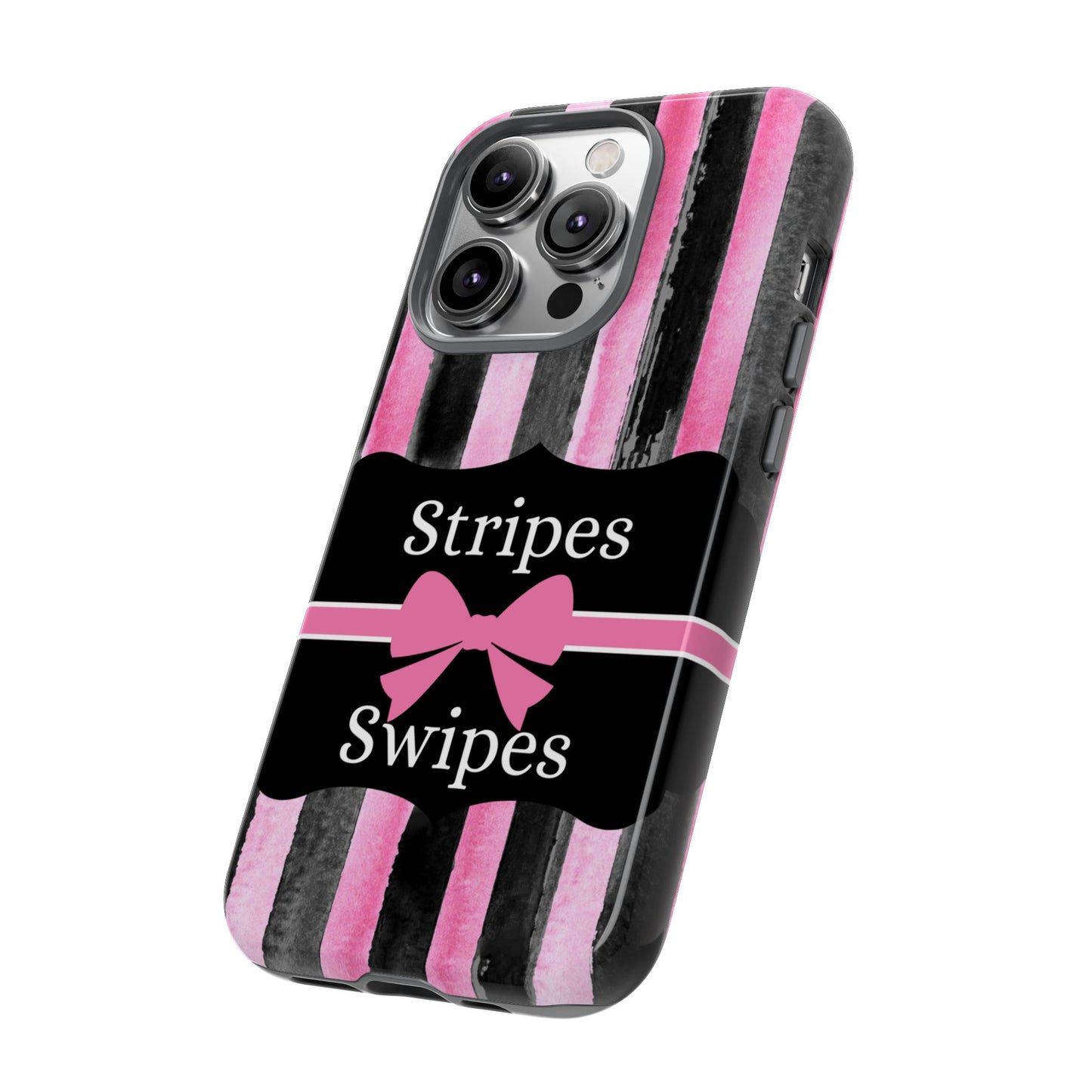 Phone Case iPhone 16/15/14 - Black/Pink Stripes & Swipes Tough Case