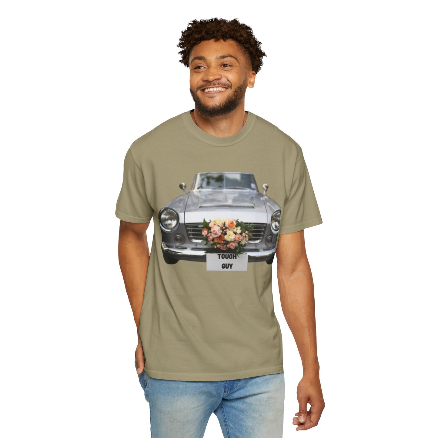 Men's T-Shirt Tough Guy Car with Flowers Design