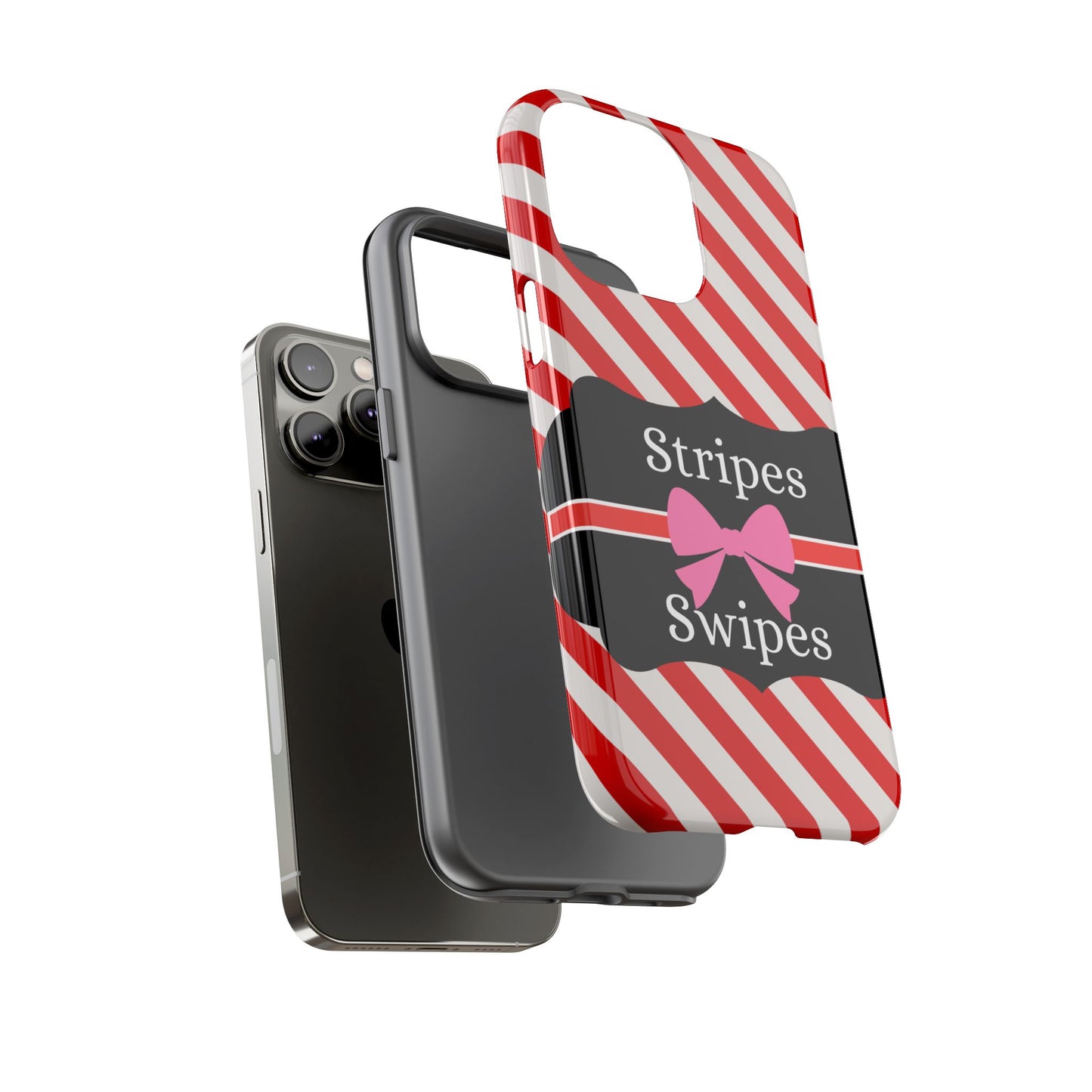 Phone Case iPhone 16/15/14 - Red/White Stripes & Swipes Tough Case