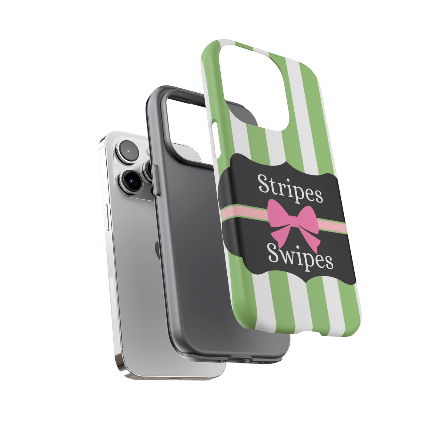 Phone Case iPhone 16/15/14 - Green/White Stripes & Swipes Tough Case