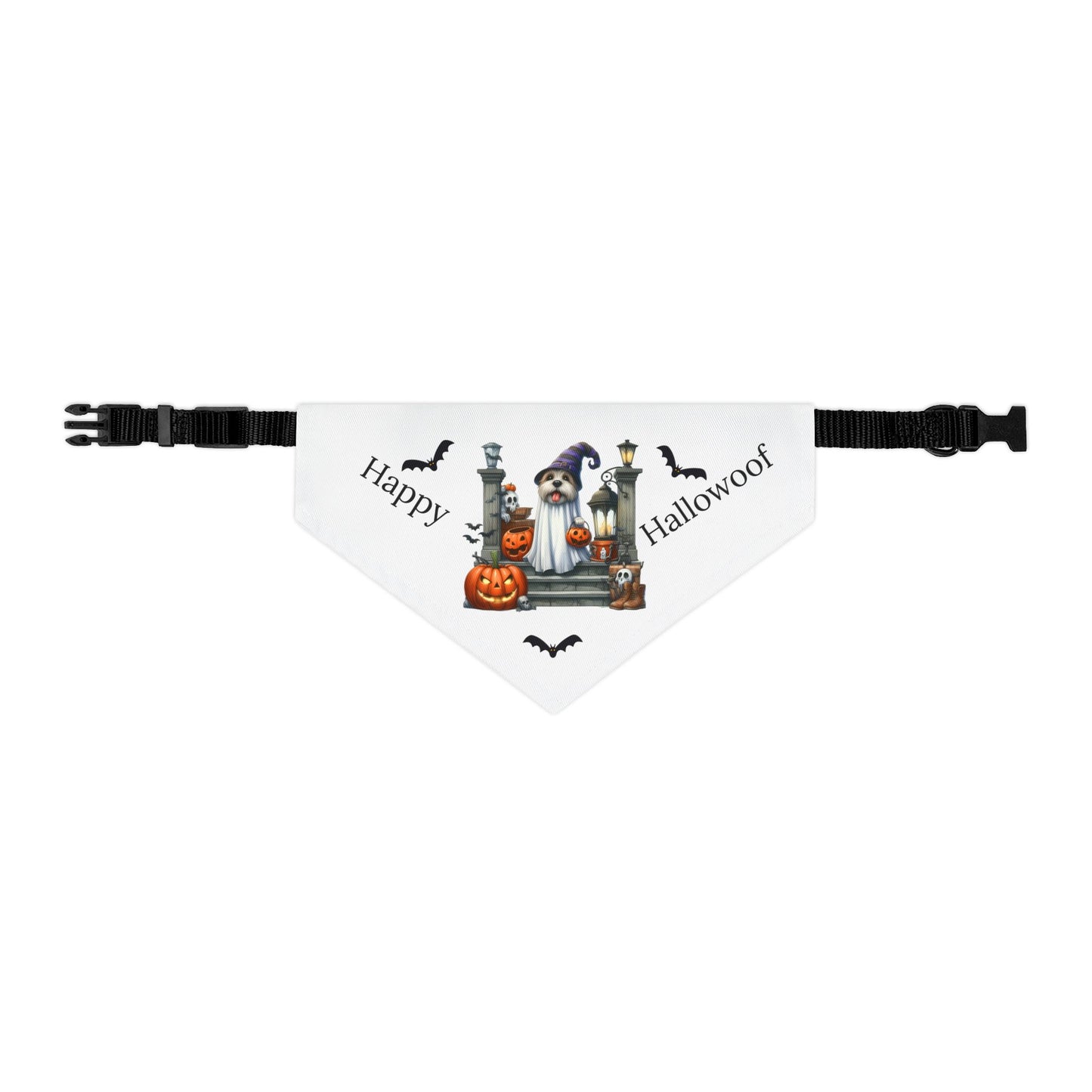 Happy "Hallowoof" - MEDIUM Pet Bandana Collar WHITE 04