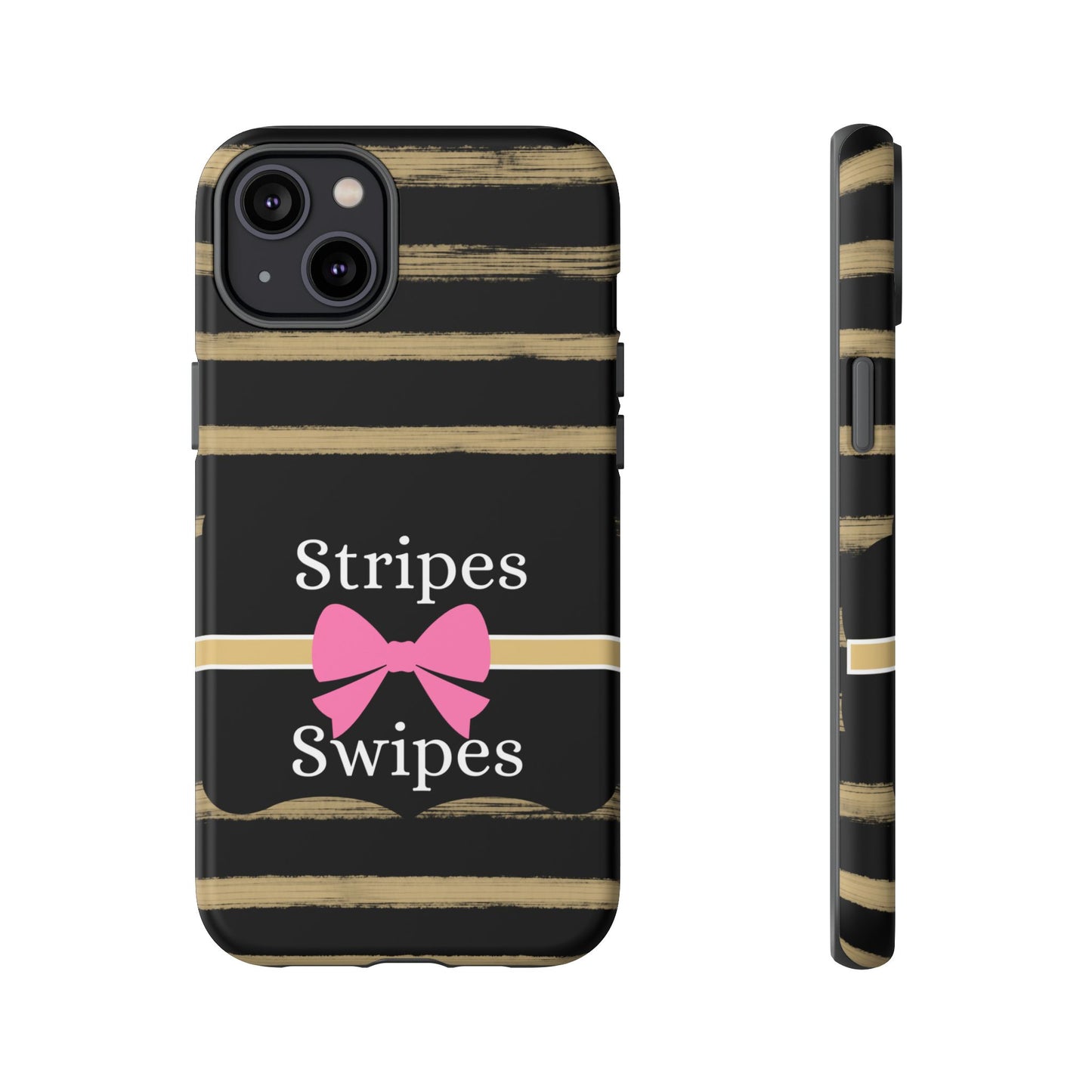 Phone Case iPhone 16/15/14 - Black/Beige Stripes & Swipes Tough Case