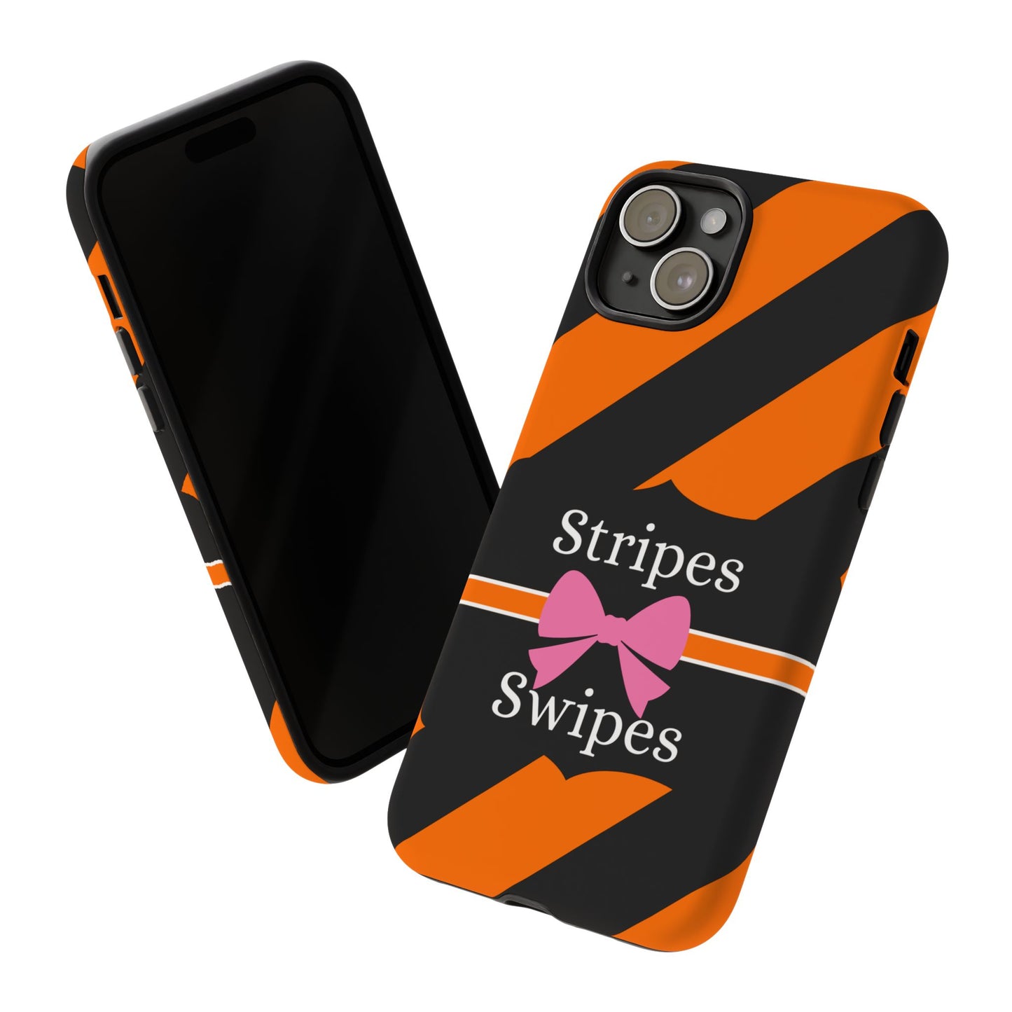 Phone Case iPhone 16/15/14 - Orange/Black Stripes & Swipes Tough Case