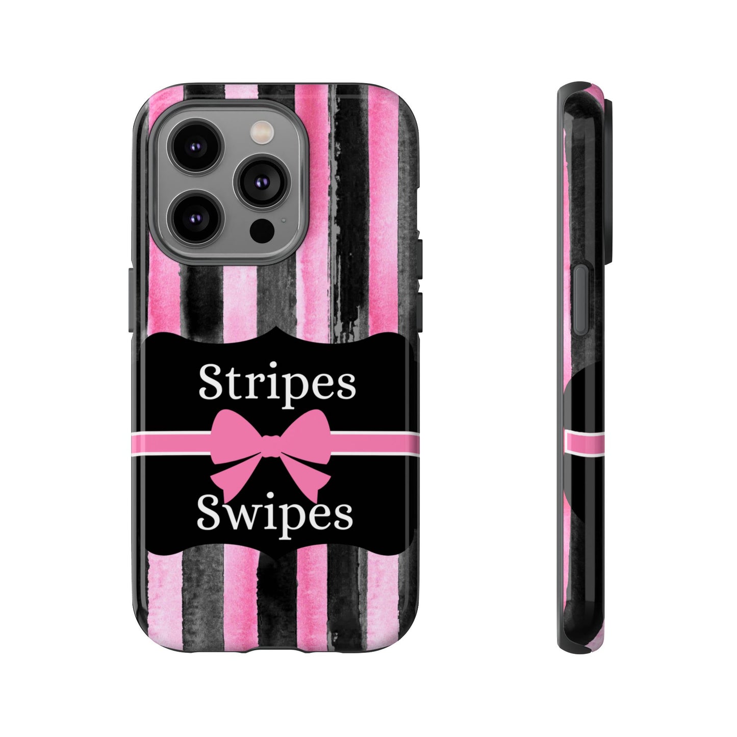 Phone Case iPhone 16/15/14 - Black/Pink Stripes & Swipes Tough Case