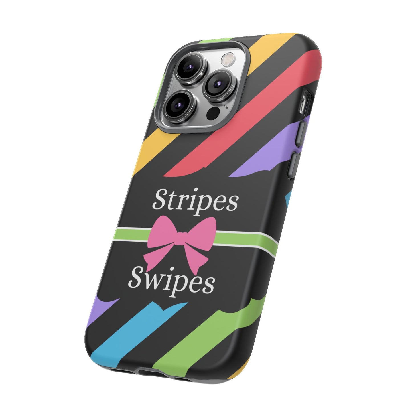 Phone Case iPhone 16/15/14 - Diagonal Vivid Black Stripes & Swipes Tough Case